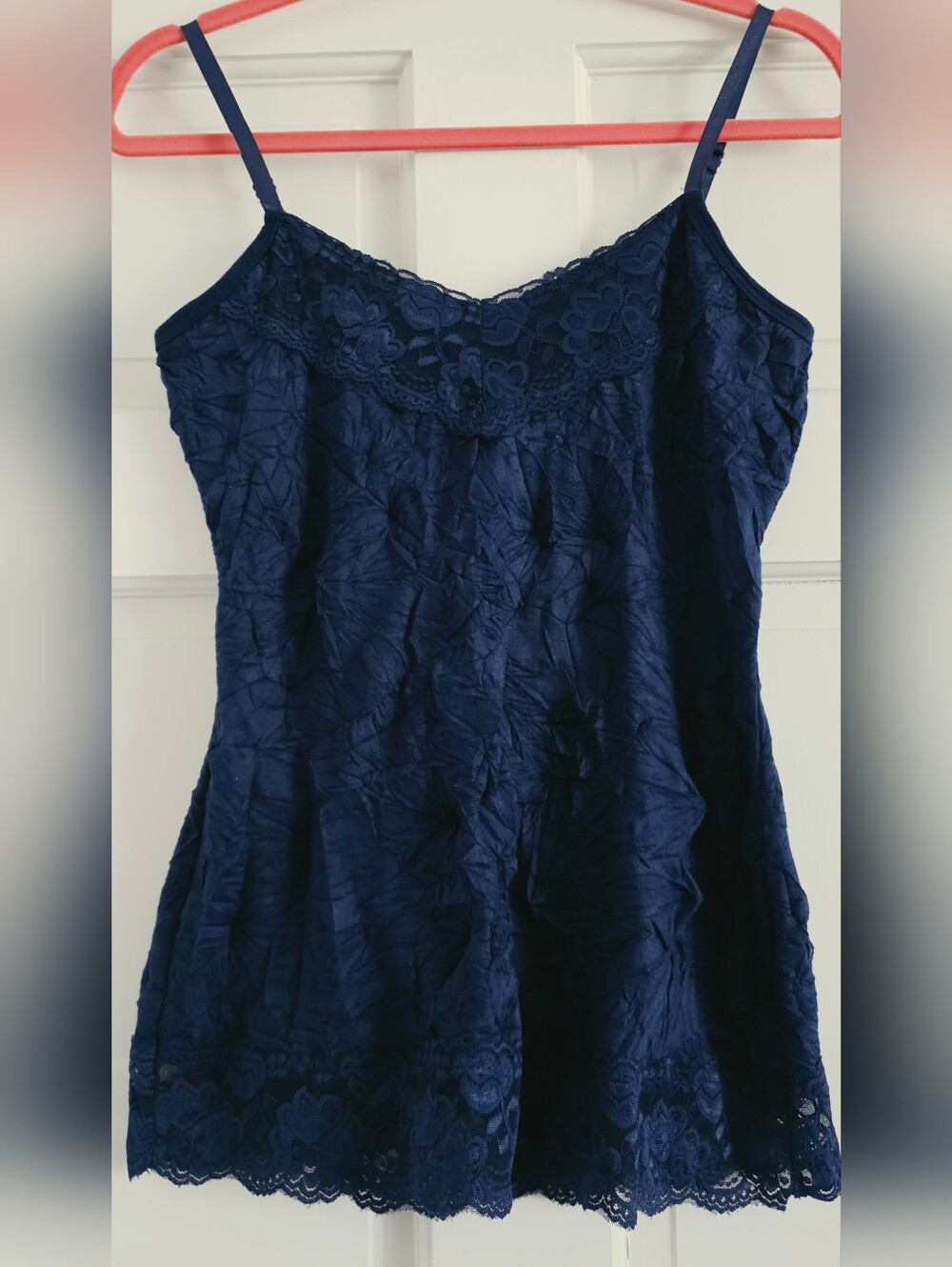 Coldwater Creek women's camisole cami tank top navy blue M L polyester lace